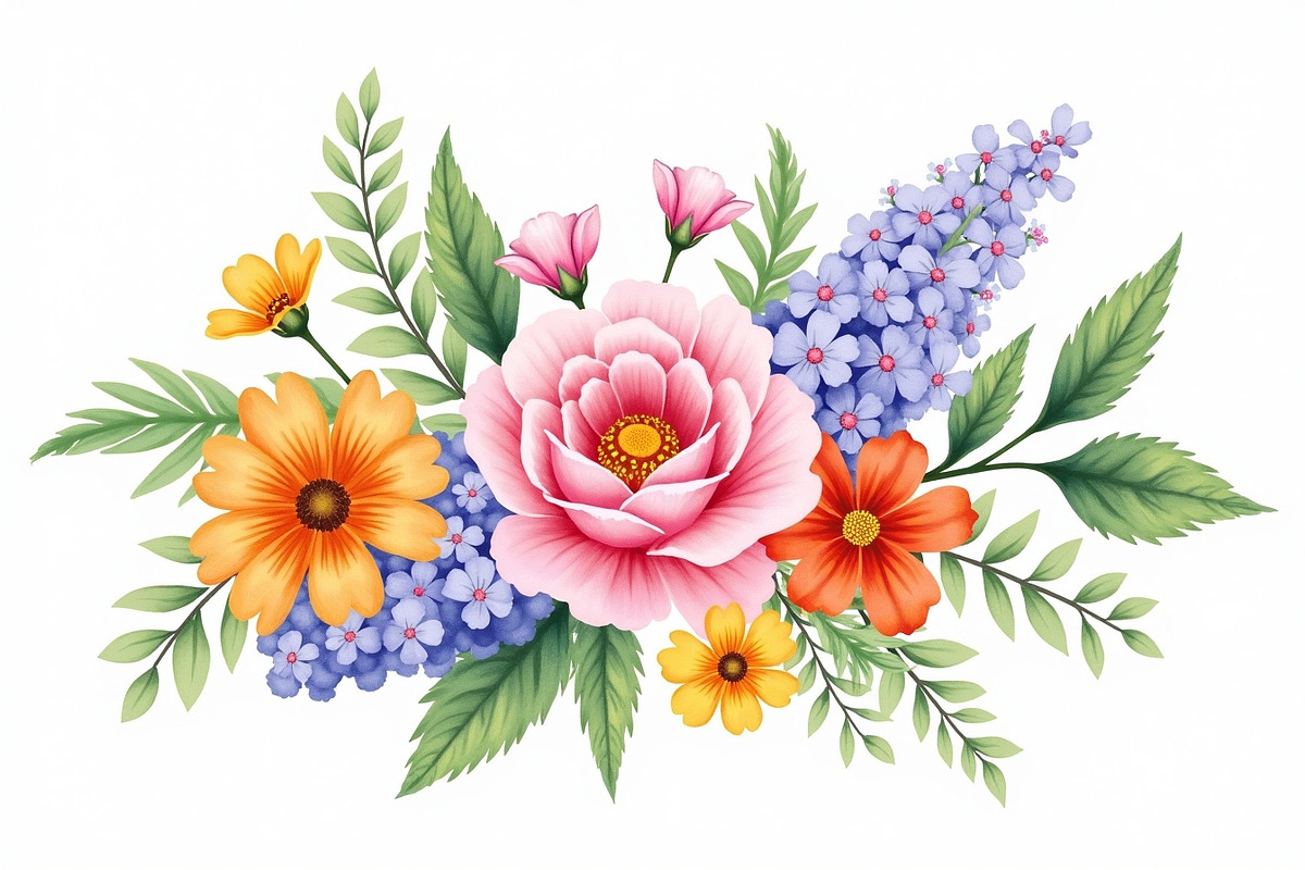 Vibrant Floral Watercolor Bouquet, an Illustration by hafijul (Photo 11 of 13)