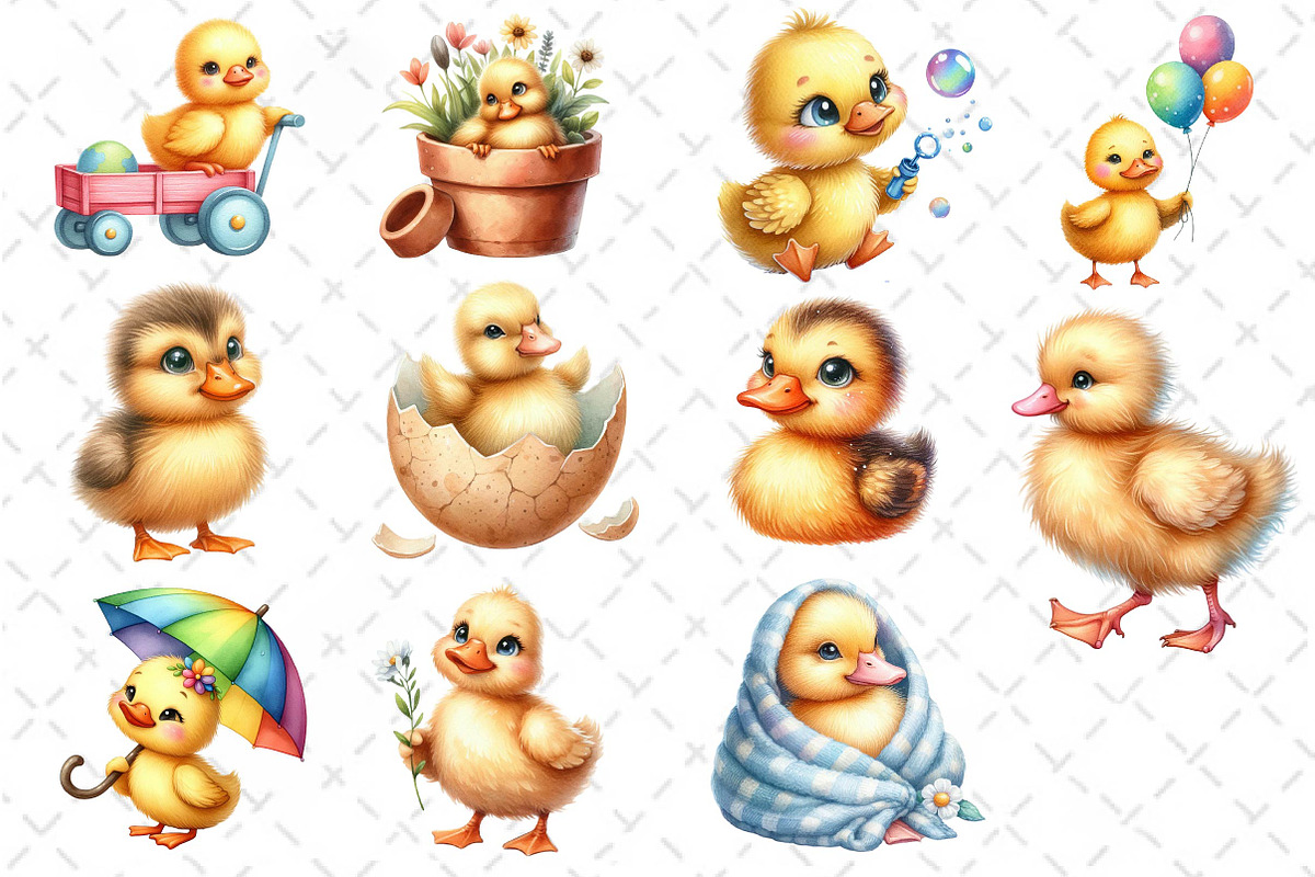 Watercolor Cute Little Ducks Clipart, an Illustration by Dream Creation (Photo 4 of 4)
