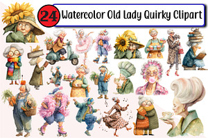 Watercolor Old Lady Quirky Clipart, an Illustration by Design Market