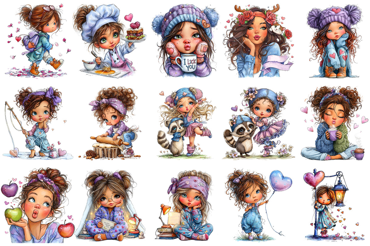 Valentines Little Girl Clipart, an Illustration by OK Design (Photo 3 of 6)