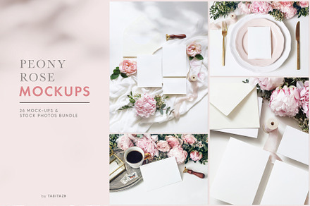 Peony & rose wedding mockups bundle, a Print Template by Tabita's shop