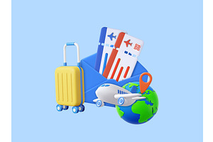 3D travel concept with tickets and, a Transportation Illustration by ModVector