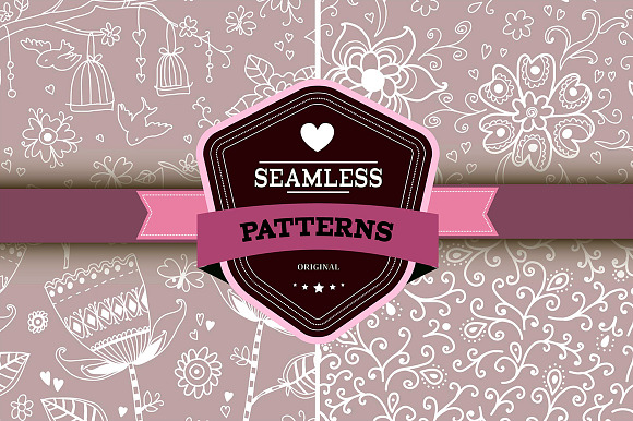 Set of 4 romantic seamless patterns preview 6