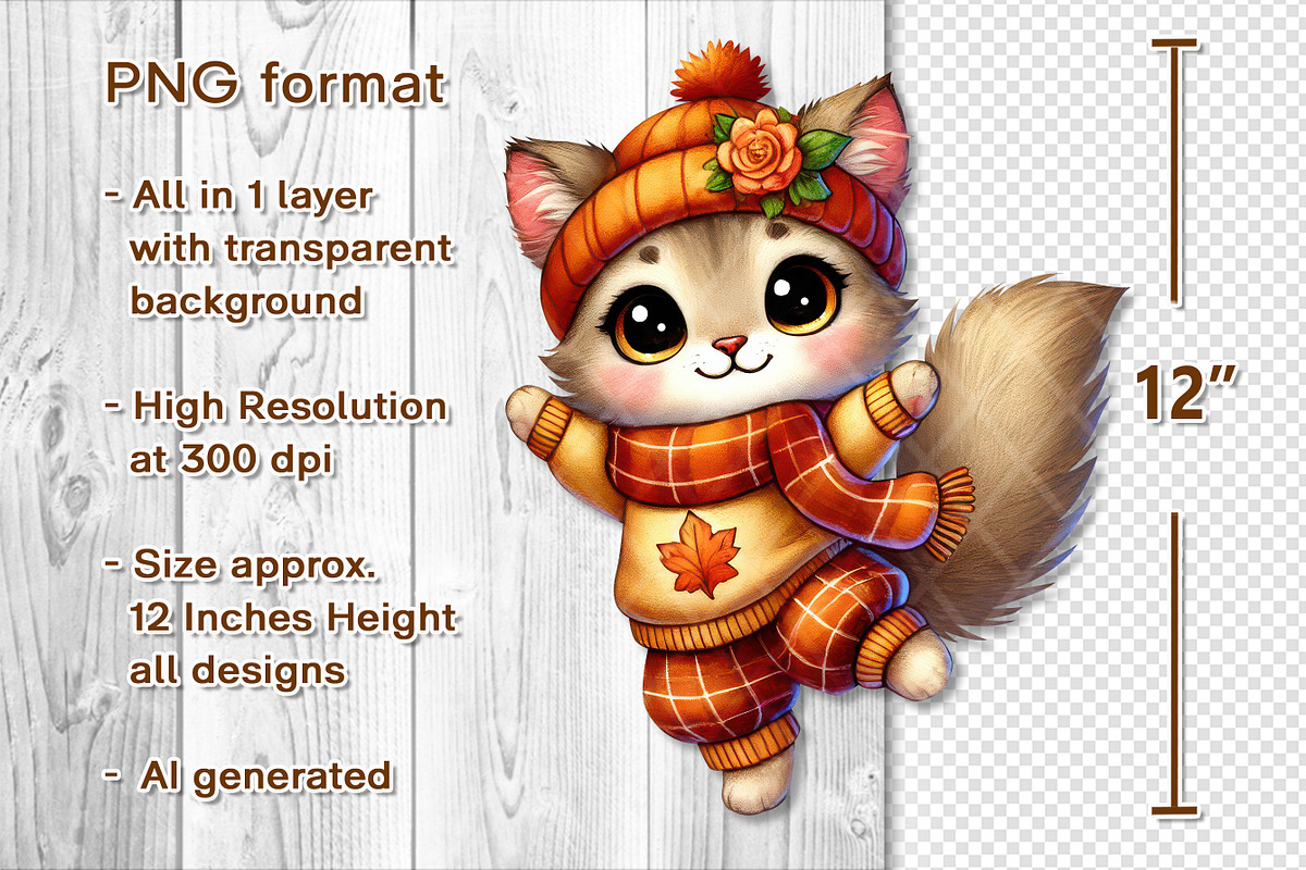Cute Autumn Little Cat Clipart Set, a Seasonal Illustration by V Design Creator (Photo 2 of 9)