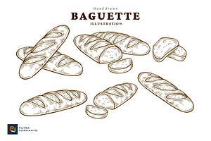 Hand Drawn Baguette Bread