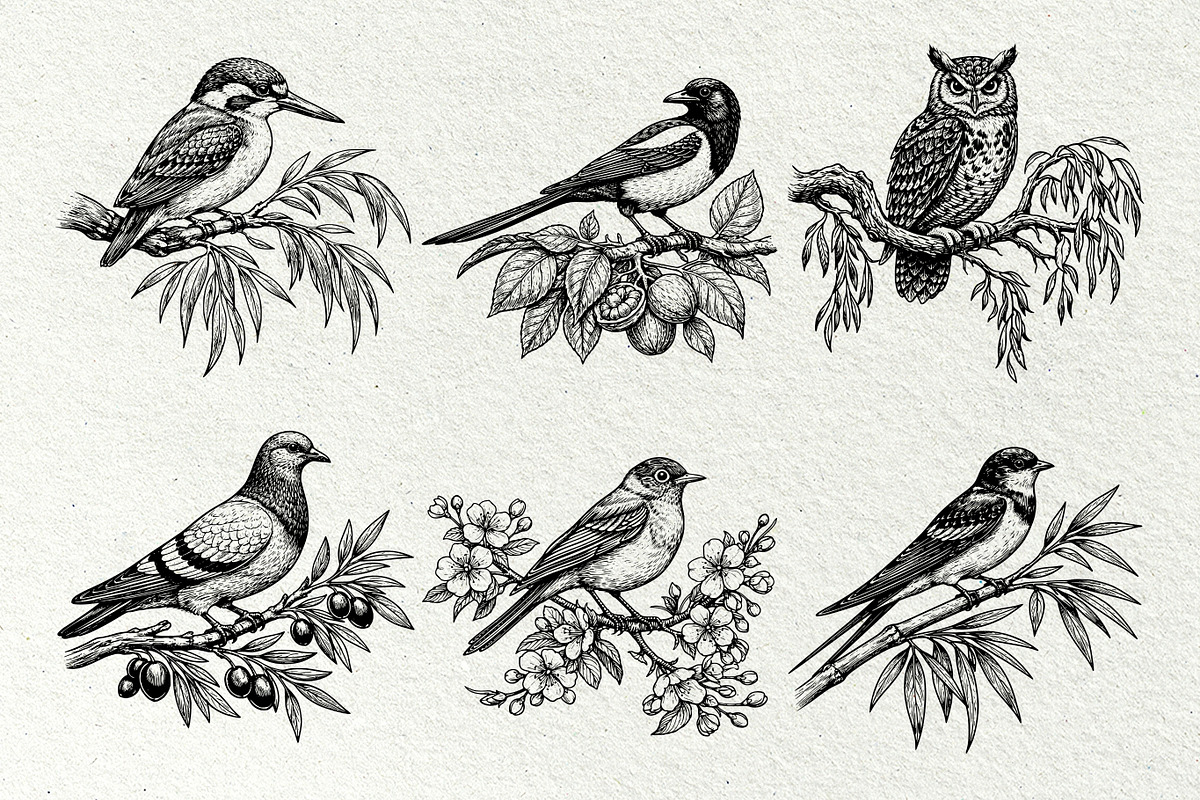 Vintage Bird Line Art Graphics, an Animal Illustration by DENIDigitalArtSudio (Photo 5 of 7)