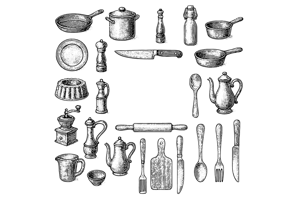 Kitchen Utensil Illustration Set, an Object Graphic by nikagraphic