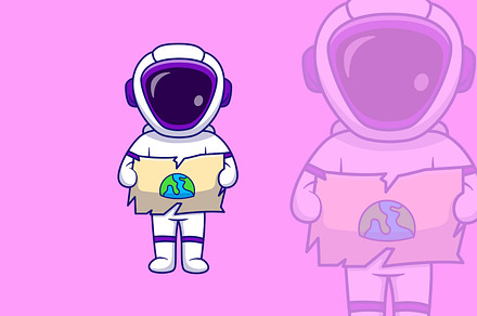 Cute Astronaut Holding Earth Map