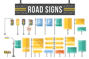 Flat Road Signs Set, an Icon by Magurok