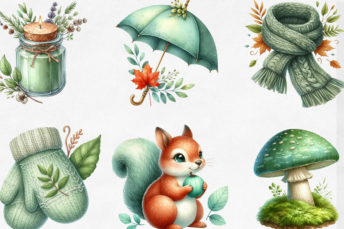 Mint Fresh Green Autumn Clipart, an Illustration by Designking (Photo 3 of 4)