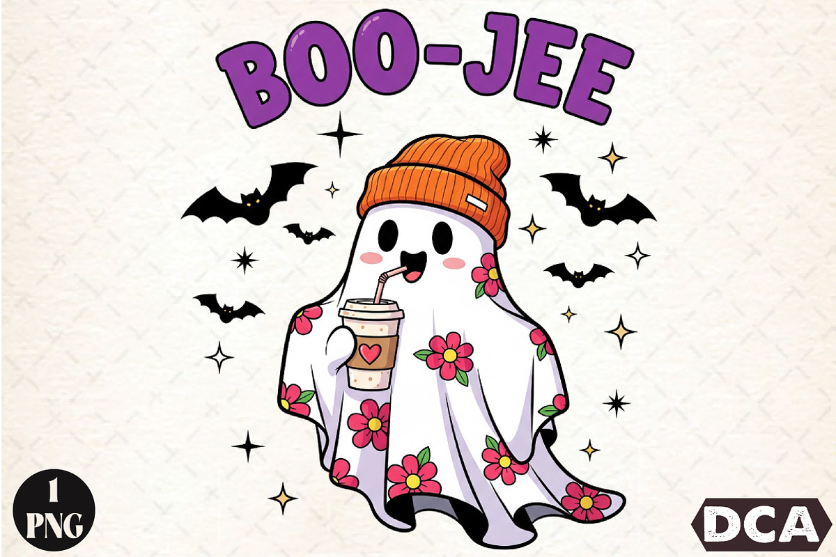 Retro Halloween Ghost PNG Sublimatio, an Illustration by DreamCafeArt (Photo 1 of 7)