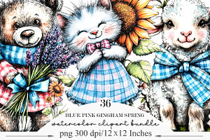 Blue Pink Gingham Spring Clipart, an Illustration by Designking