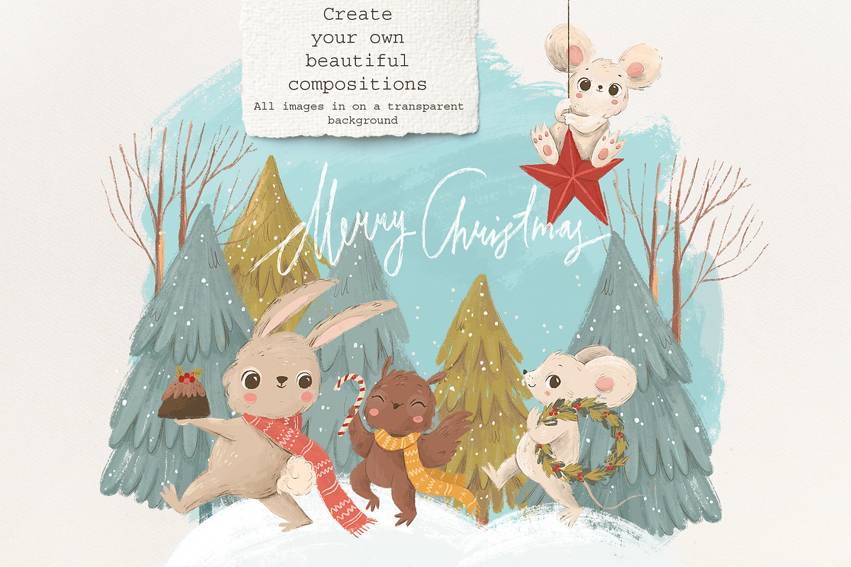 Christmas characters and lettering, an Animal Illustration by Lesya Skripak (Photo 3 of 7)