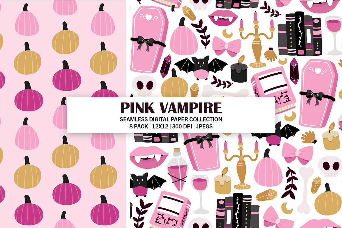 Pink Vampire Seamless Pattern Bundle, a Pattern Graphic by Alanna Messina Design Co (Photo 2 of 8)