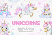 Unicorn Watercolor illustrations, an Illustration by Fedulova Art (Thumbnail 1 of 12)