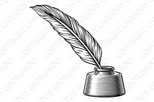 Ink Pen Feather Quill and Inkwell, an Object Illustration by Christos Georghiou