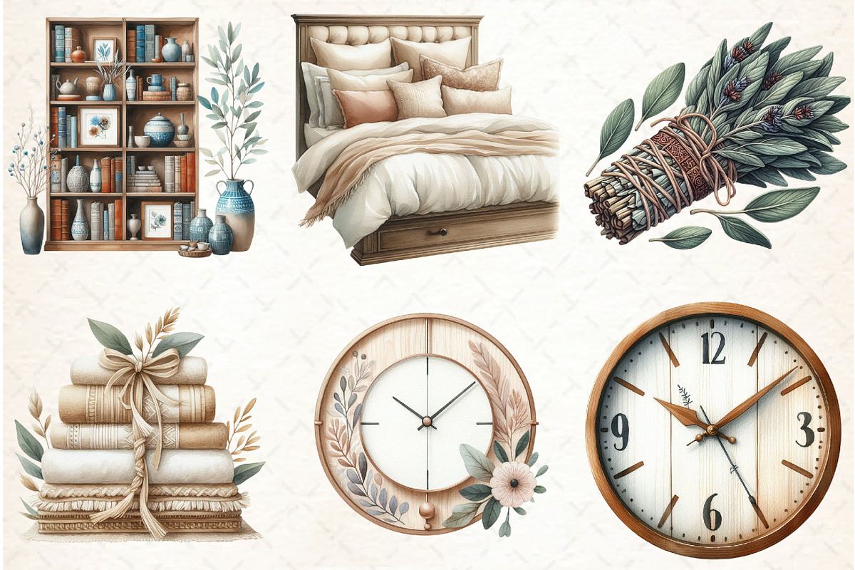 Watercolor Boho Interior Clipart, an Illustration by Libby Wishes (Photo 3 of 7)