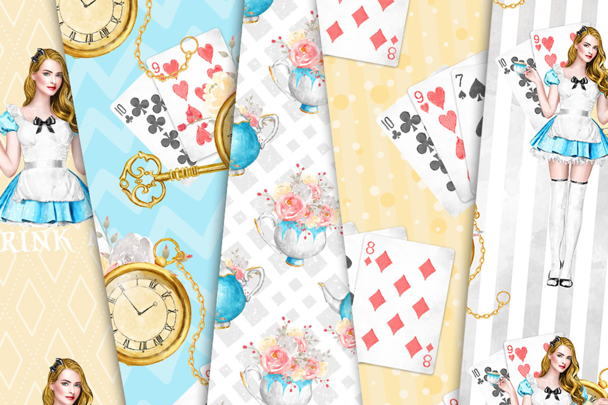 Alice in Wonderland Digital Paper, a Pattern Graphic by Collart Studio (Photo 3 of 6)