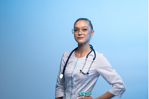 Young female doctor wearing safety, a Health & Medical Photo by volodymyrshtun13795