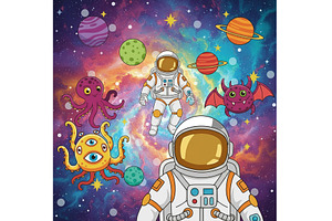 Outer Space Astronauts, a Technology Illustration by Sharon Schwalbe