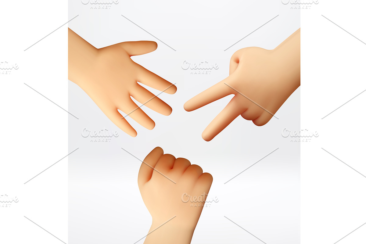 Three 3D hands playing rock paper, an Object Illustration by Abscent
