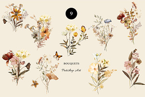 Autumn Watercolor Wildflower Clipart