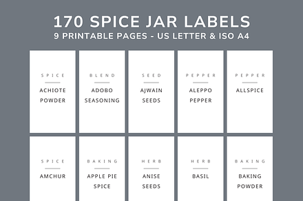 170 Spice Jar Labels Printable PDF