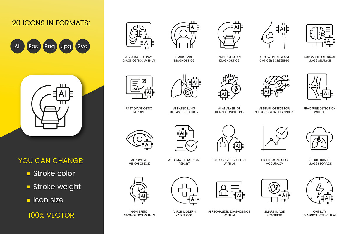AI Radiology & Diagnostics Icon Set, an Outline Icon by Grand Design (Photo 2 of 3)