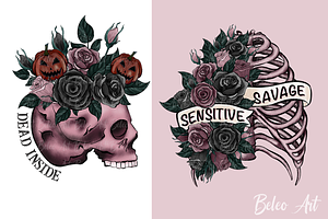 Skull, Skeleton With Roses Halloween