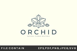 orchid flower logo line art vector