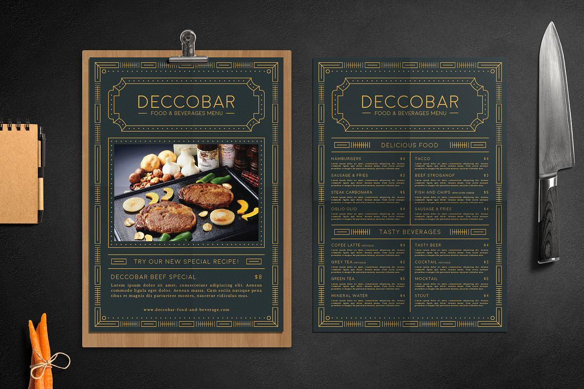 Art Deco Food & Beverages Menu, a Flyer Template by The Good Store (Photo 2 of 6)