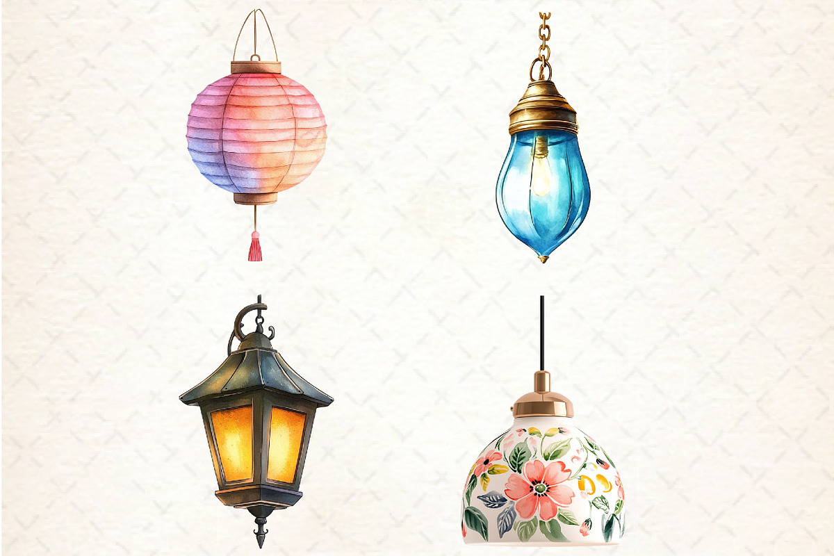 Hanging Light Watercolor Clipart, an Illustration by Rose Art (Photo 2 of 4)