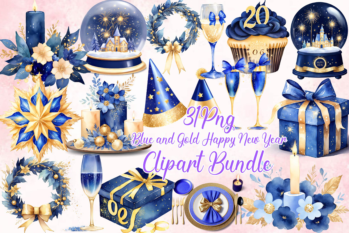 Blue and Gold Happy New Year, an Illustration by Wow Magic (Photo 1 of 4)