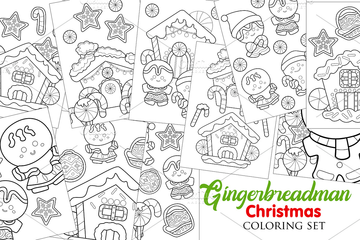 Gingerbread Christmas Coloring Set, a Decorative Illustration by Peekadillie Art (Photo 1 of 3)
