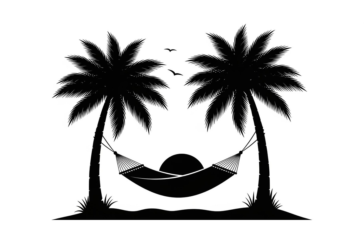 Palm Tree Hammock Silhouette Bundle, an Object Graphic by jahid234 (Photo 14 of 30)
