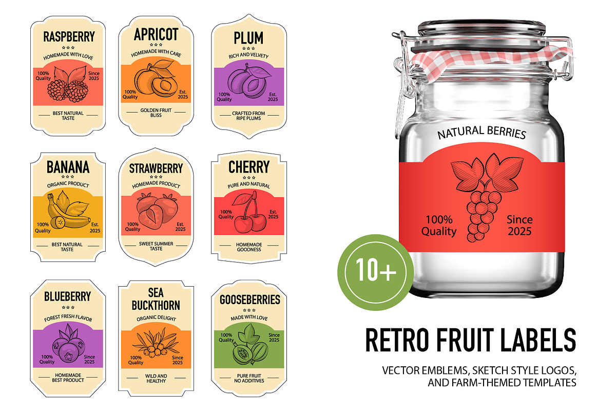 Fruit Design Kit – Vintage Templates, a Food Illustration by Lettering_Logo (Photo 5 of 14)
