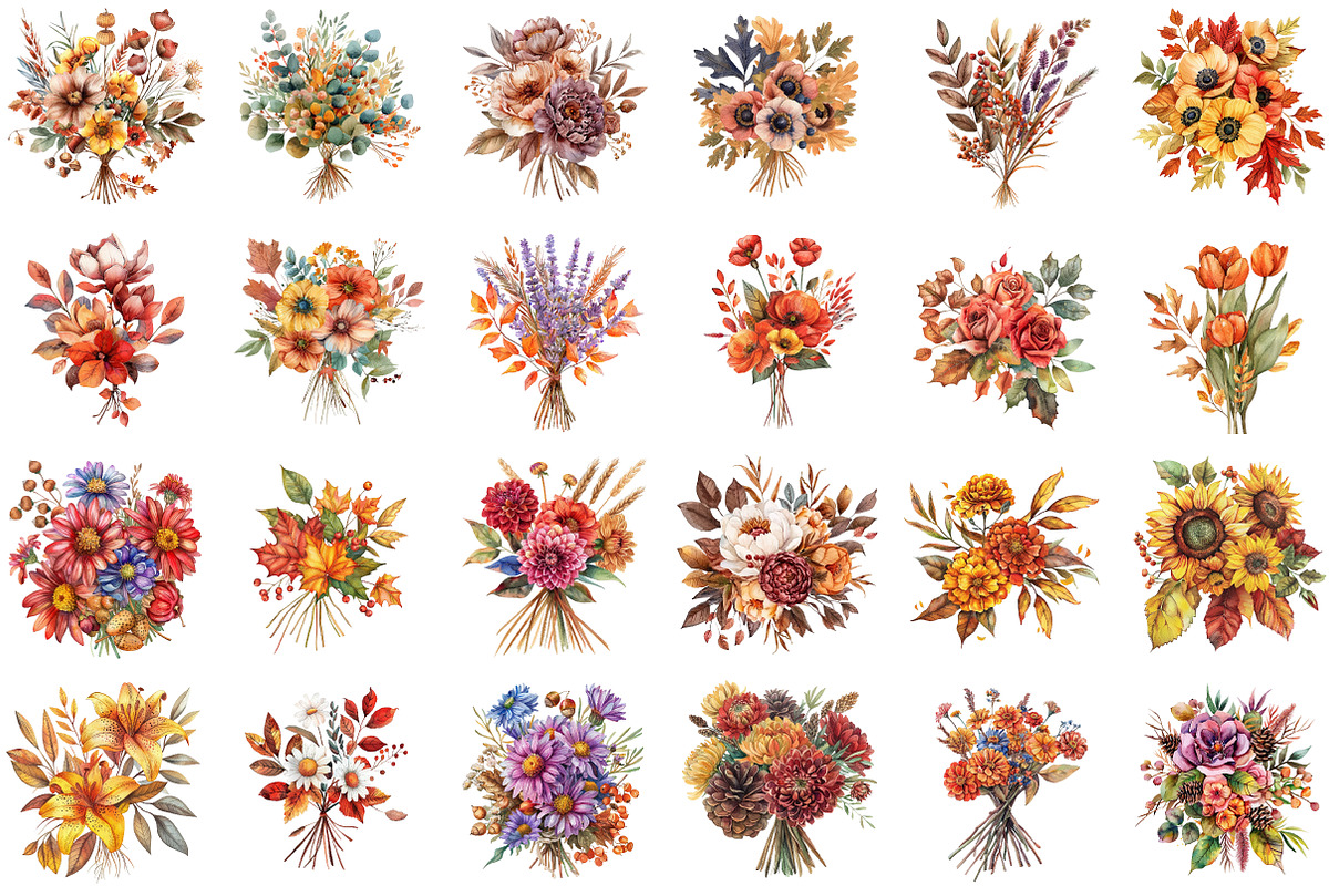 Autumn Florals, Fall Bouquet Set, an Illustration by Sublimation Artist (Photo 2 of 6)