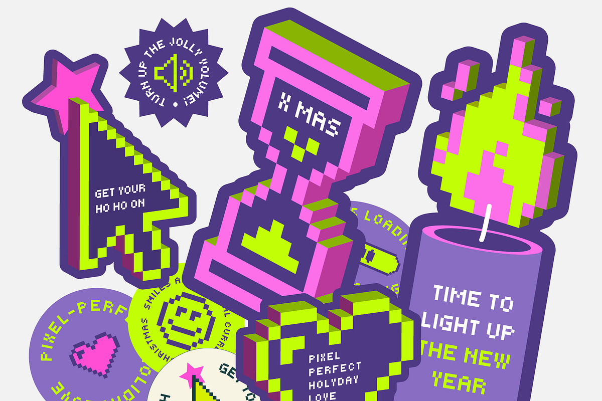 Pixel Christmas Stickers, a Seasonal Illustration by Playground (Photo 1 of 6)