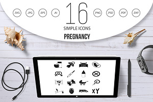 Pregnancy Symbols Icons Set, Simple