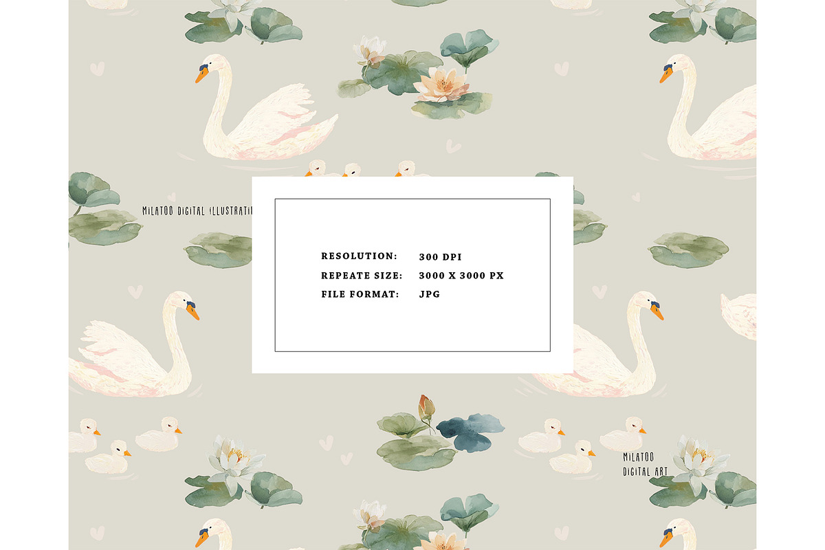 Swan & Duckling Nursery pattern, a Pattern Graphic by Milatoo (Photo 4 of 4)