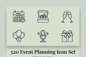 520 Event Planning Icon Set, an Outline Icon by adenpinkstore