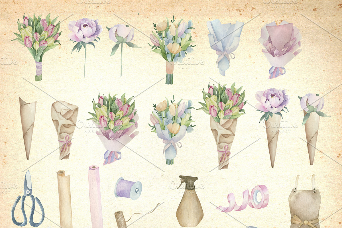 Florist at work. Profession florist., a Decorative Illustration by Watercolor arts (Photo 2 of 4)