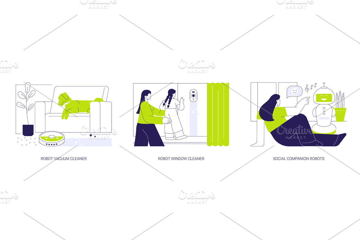 Home robotics isolated cartoon, a Technology Illustration by Visual Generation