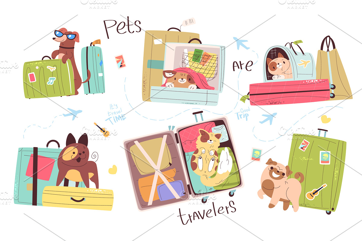 Pets travel luggage. Funny cat cute, an Animal Illustration by Stock-Smart-Start