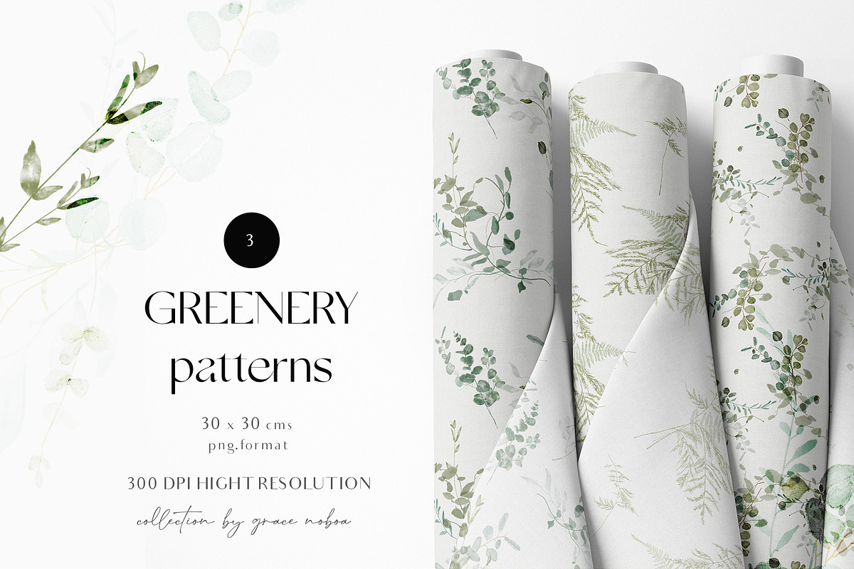 GREEN FOLIAGE - greenery & gold set, a Decorative Illustration by Grace Noboa Illustrations (Photo 9 of 10)