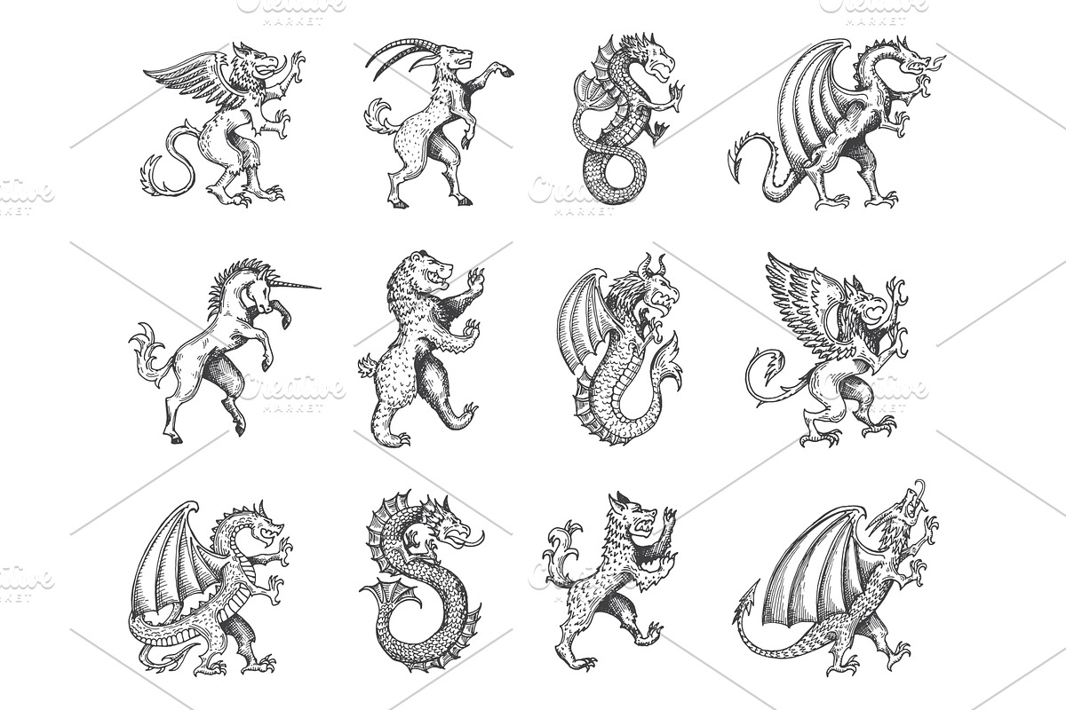 Medieval heraldic animals, an Animal Illustration by Vector Tradition