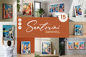 Flat Vector Santorini Serenity Print