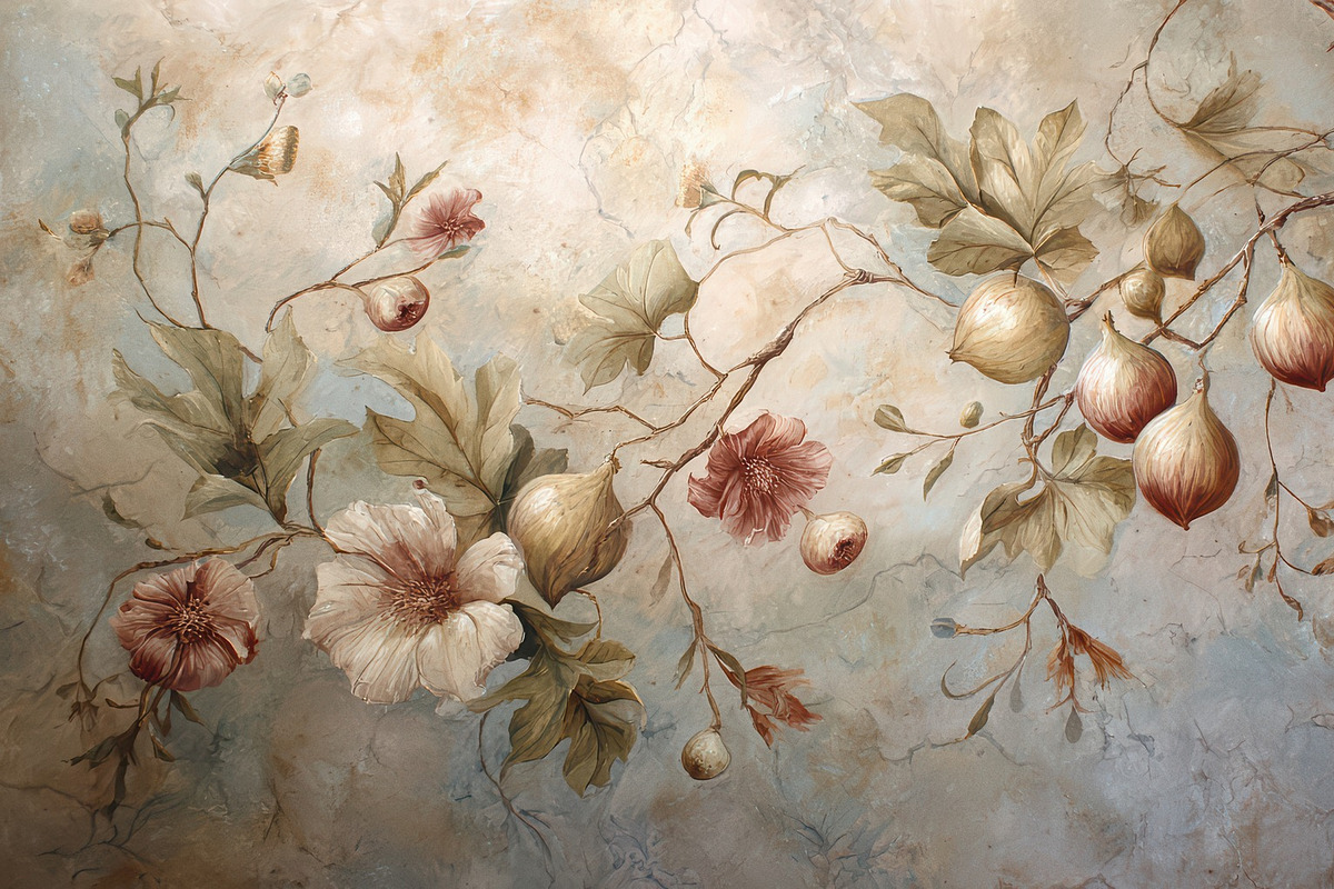 Vintage Botanical Fresco Wallpaper, a Decorative Illustration by Virgo Studio