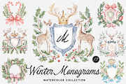 Watercolor Winter Monograms, a Decorative Illustration by Purple (Thumbnail 1 of 6)