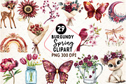 Burgundy Spring Sublimation Clipart, an Illustration by Watercolor design (Thumbnail 1 of 4)